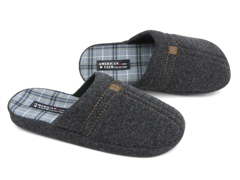 Kapcie męskie z miękkiego materiału - American Club SL01/23, czarne