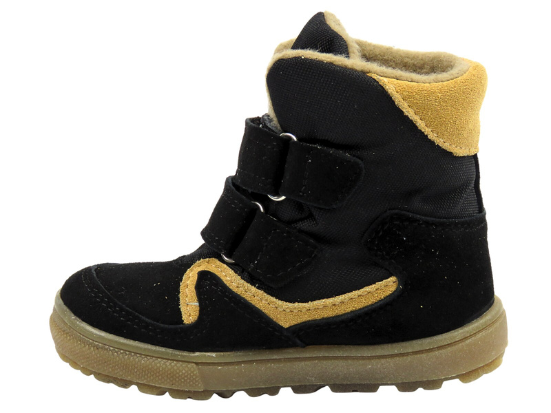 Dziecięce buty zimowe 198 z wełnianym ociepleniem, czarno-beżowe