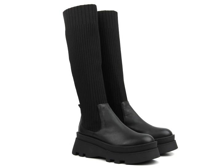 Wysokie kozaki damskie na platformie - VENEZIA 41 4305, czarne