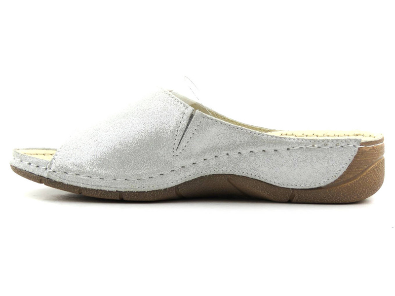 Wygodne, miękkie klapki damskie HELIOS Komfort 105, srebrne