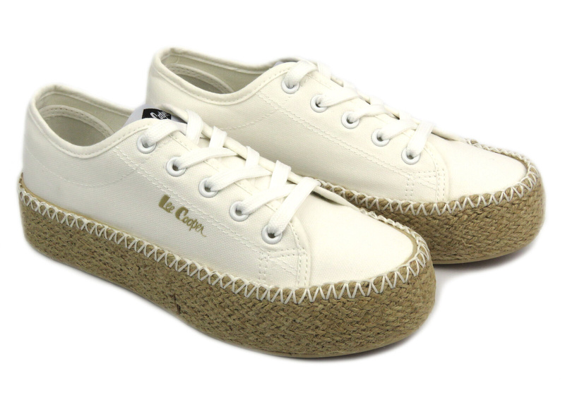 Trampki damskie z plecioną podeszwą- LEE COOPER LCW-24-44-2410L, białe
