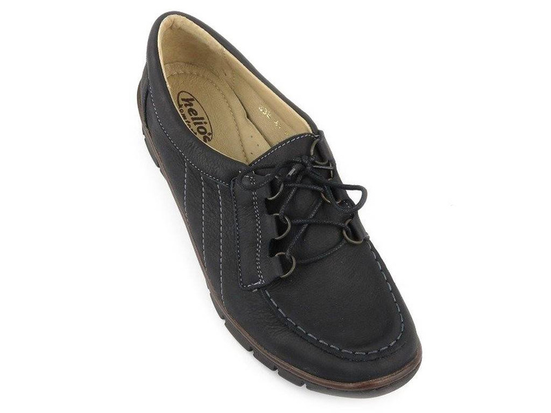 Skórzane półbuty damskie z wiązaniem - HELIOS Komfort 338, czarne