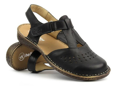 Skórzane sandały damskie czarne Helios Komfort 128