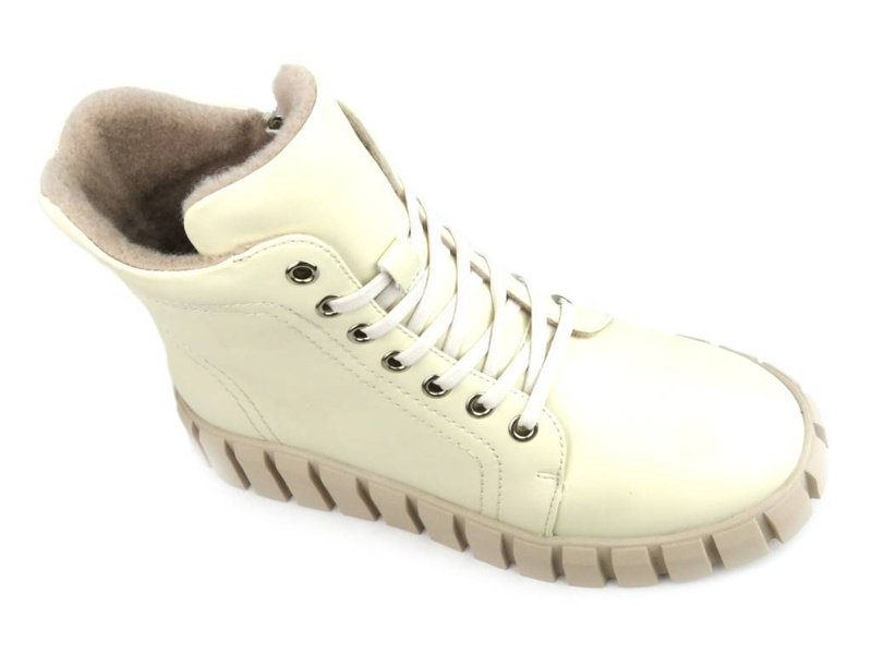 Ocieplane botki damskie - Potocki 23-12222, beżowe