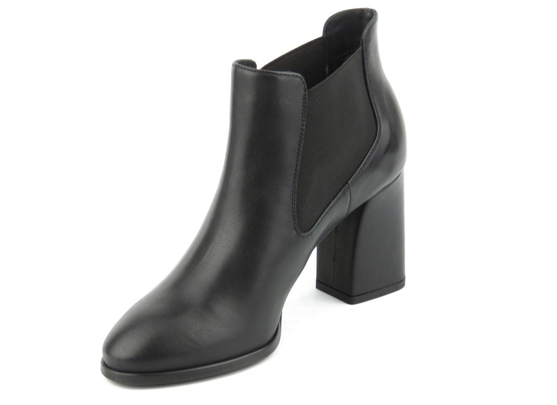 Skórzane sztyblety damskie na szerokim obcasie - Conhpol Bis B3896, czarne