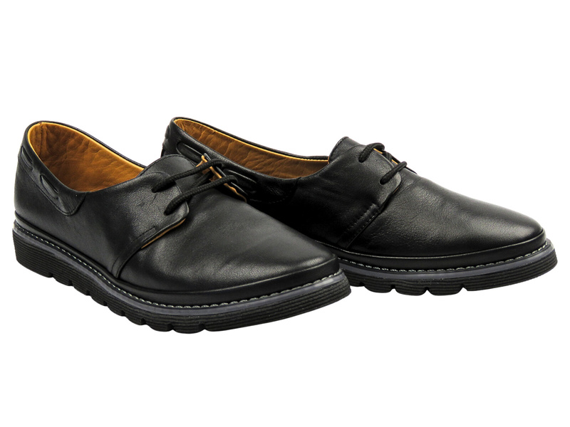 Wygodne półbuty damskie ze skóry naturalnej 01067282, czarne