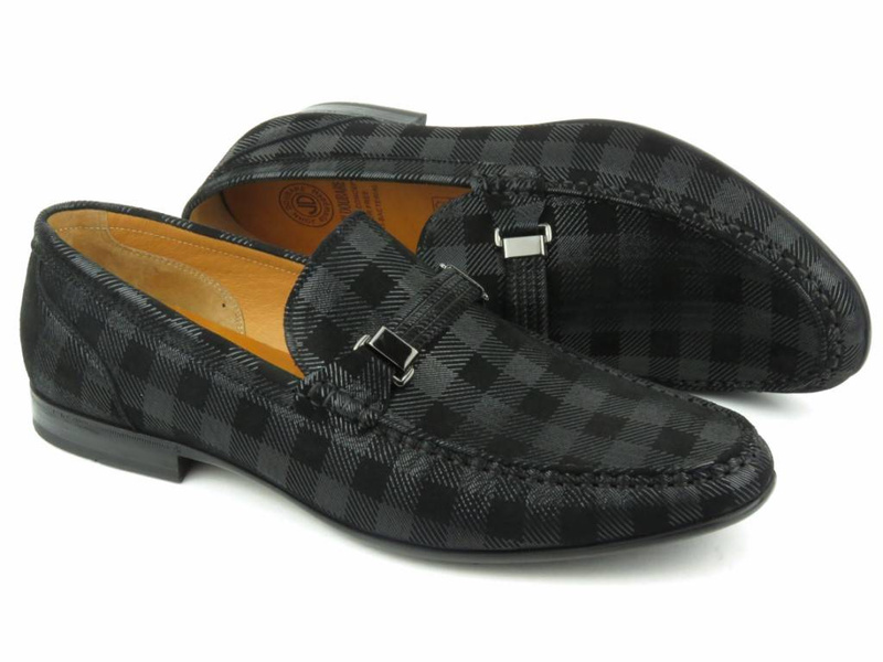 Eleganckie mokasyny męskie JOHN DOUBARE 673A-15-H04, czarne w kratkę
