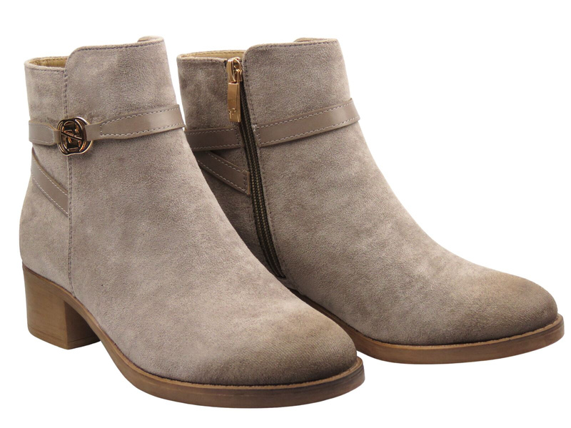 Botki damskie na wygodnym obcasie khaki Potocki 25-12738