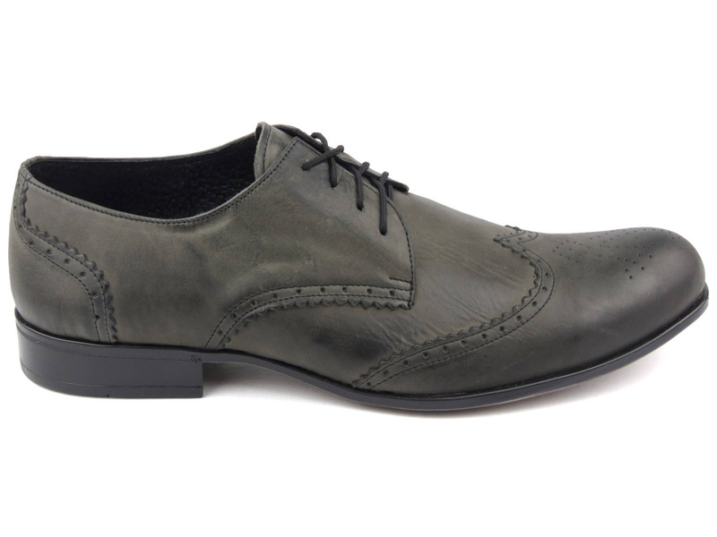 Skórzane brogsy męskie MOSKAŁA 492, szare