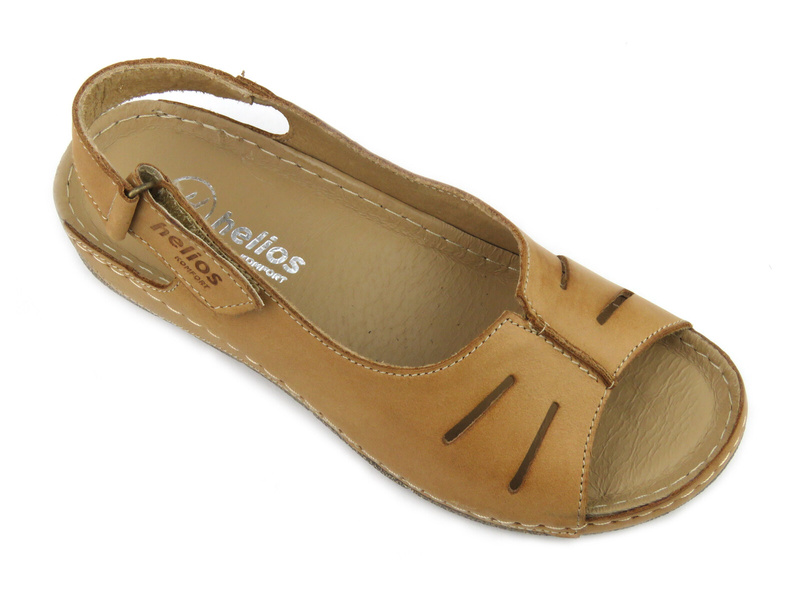 Skórzane sandały damskie na rzep - HELIOS Komfort 117, jasnobrązowe