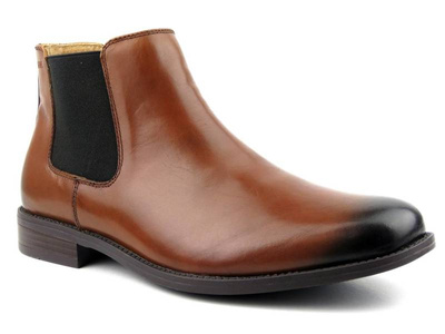 Skórzane sztyblety męskie z przyciemnianym czubkiem - GOE II1N4035, brązowe