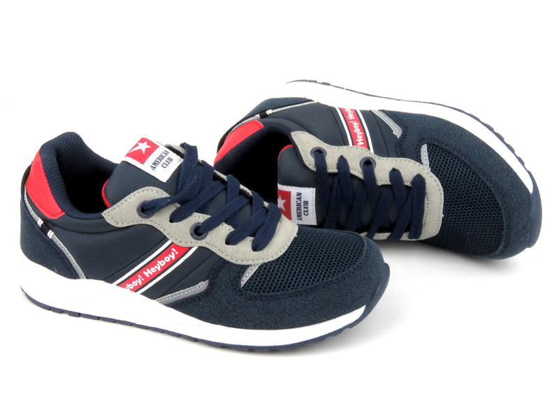 Sneakersy dziecięce sznurowane - AMERICAN CLUB ES 03/21, granatowe