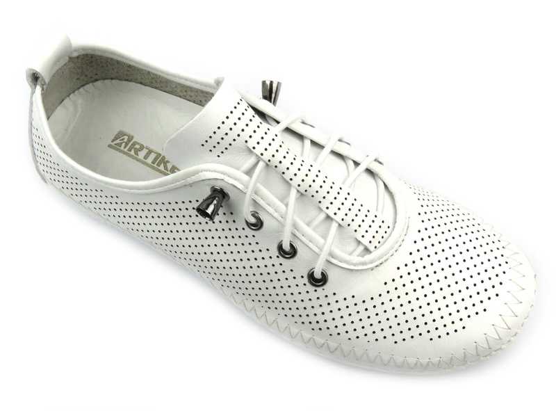 Ażurowe półbuty damskie ze skóry naturalnej - Artiker 54C0831, białe