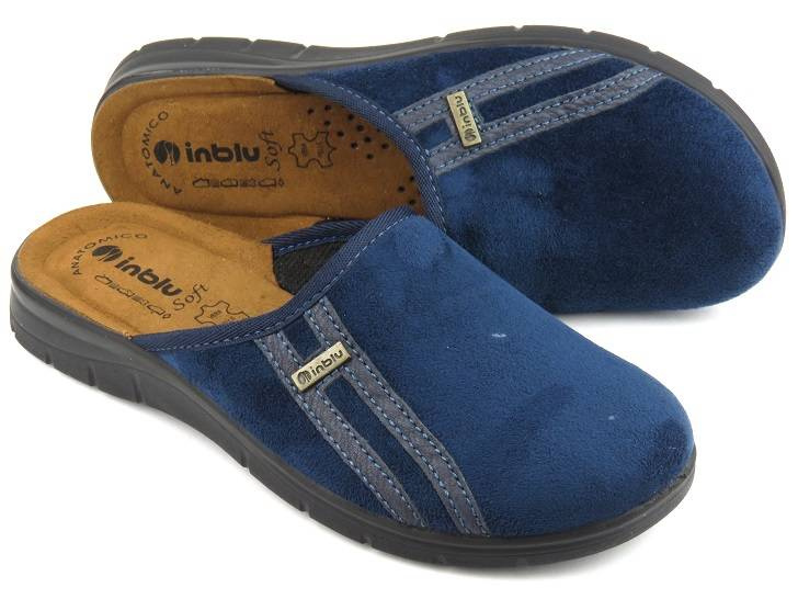 Kapcie męskie ze skórzaną wkładką - INBLU BG-45, granatowe
