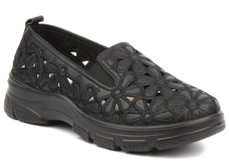 Ażurowe półbuty damskie - UNISOFT 23PB02-5592, czarne