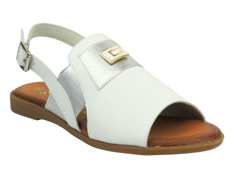 Skórzane sandałki damskie - Cambell 25-00658, białe