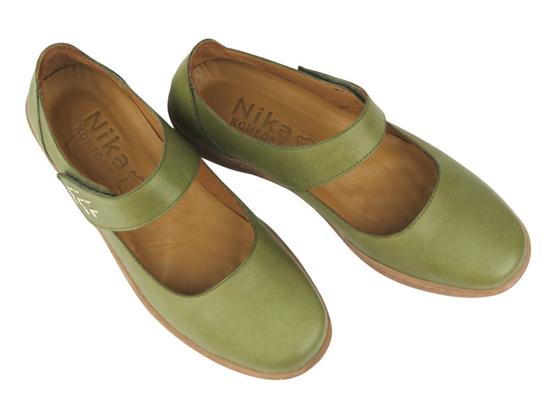 Wygodne półbuty damskie ze skóry Nika Komfort 0117-11804, khaki