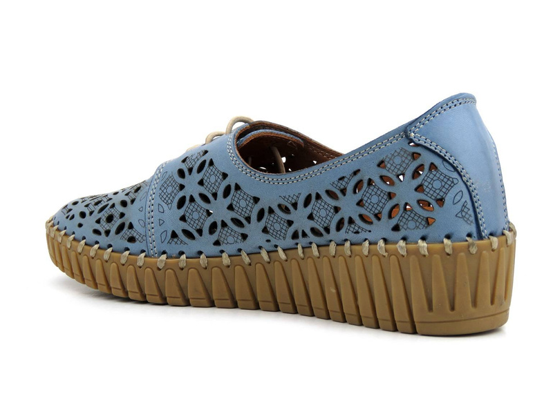 Ażurowe półbuty damskie ze skóry naturalnej - MANITU 850021, niebieskie