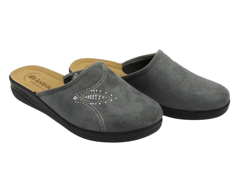 Kapcie damskie z wkładką ze skóry eko szare Inblu CF-48