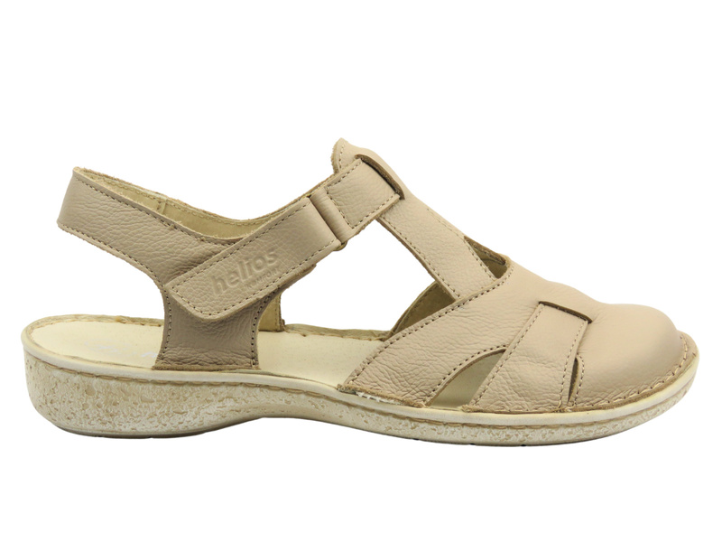 Skórzane sandały damskie z zabudowanym przodem ecru Helios Komfort 152