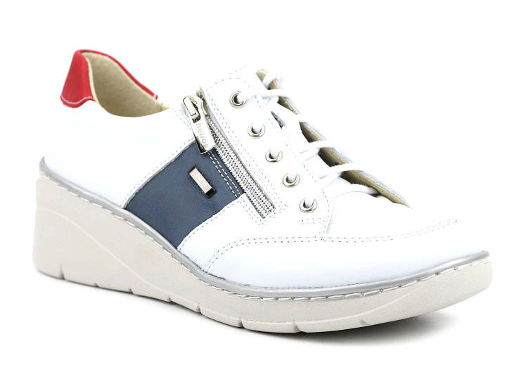 Skórzane półbuty damskie, sneakersy z granatowym zdobieniem - HELIOS Komfort 406, białe 3