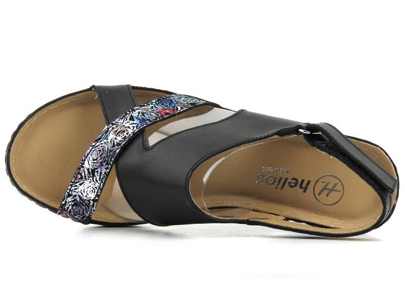 Skórzane sandały damskie na koturnie - HELIOS Komfort 299, czarne