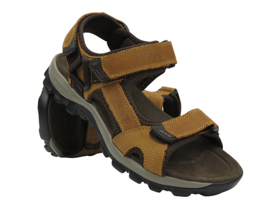 Skórzane sandały męskie na rzepy - Sokolski L25-666, brązowe