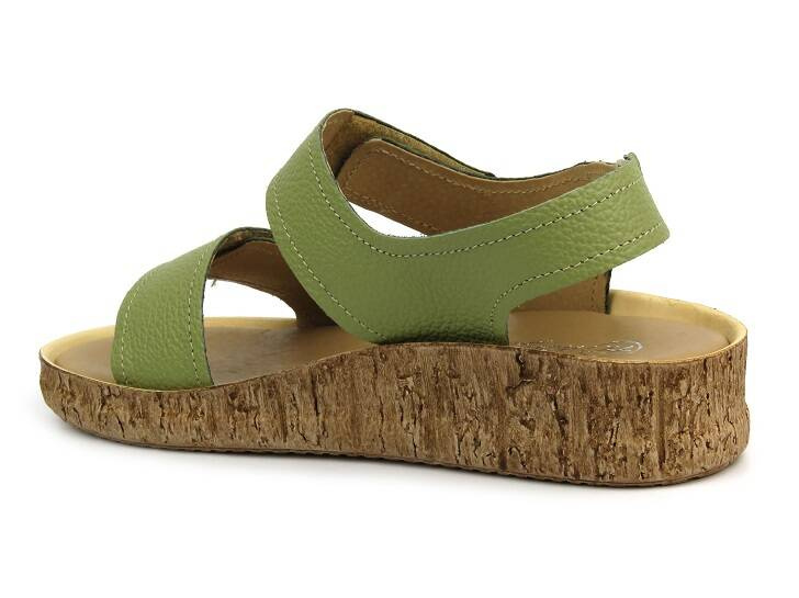 Skórzane sandały damskie na rzepy - Helios 136, zielone
