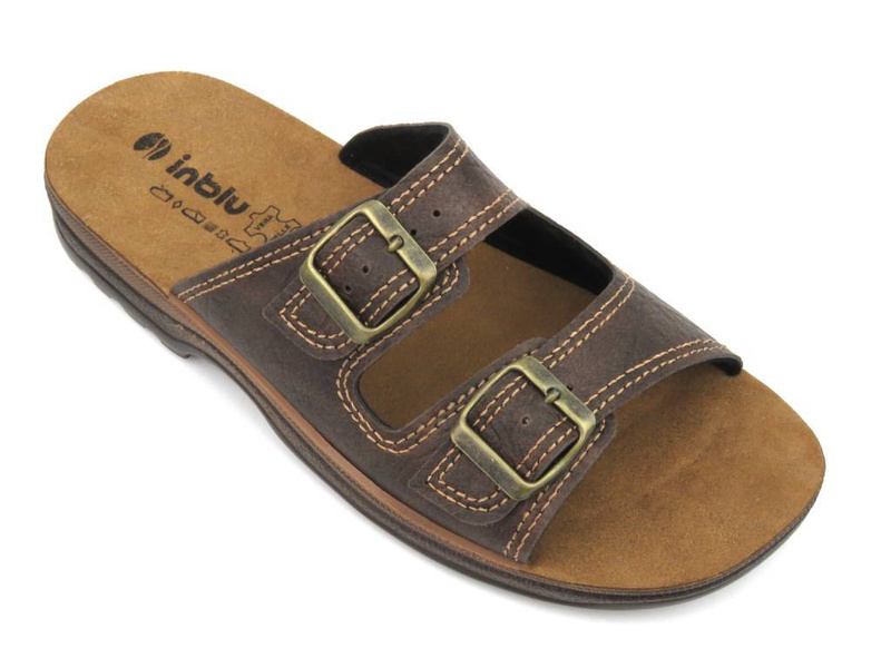 Klapki męskie na dwie klamry - INBLU TG-01, ciemnobrązowe