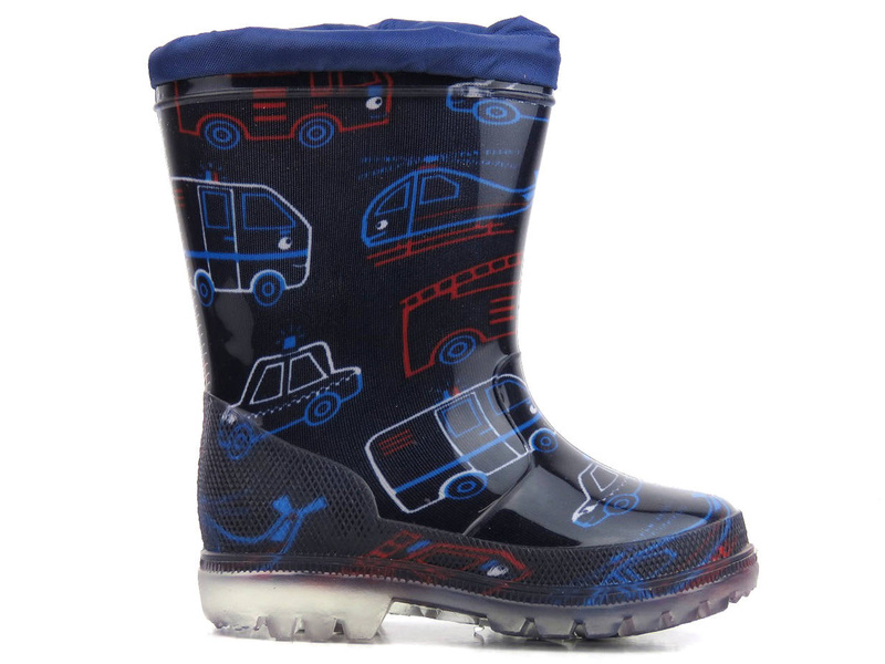 Wysokie kalosze dziecięce w pojazdy - WOJTYŁKO 2204, granatowe