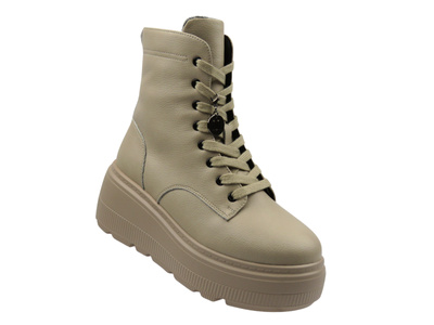 Skórzane botki damskie beżowe Cambell 25-19350