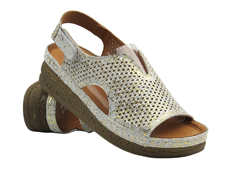 Skórzane sandały damskie ażurowe srebrne Maciejka L4494-35/00-1