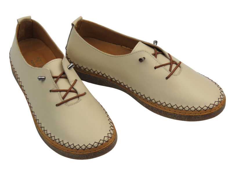 Skórzane, półbuty damskie wiosenne - Nika Komfort H8205, jasnoszare