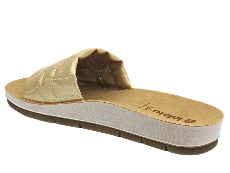 Klapki Damskie Ze Skóry Ekologicznej - INBLU AMALFI, Złote