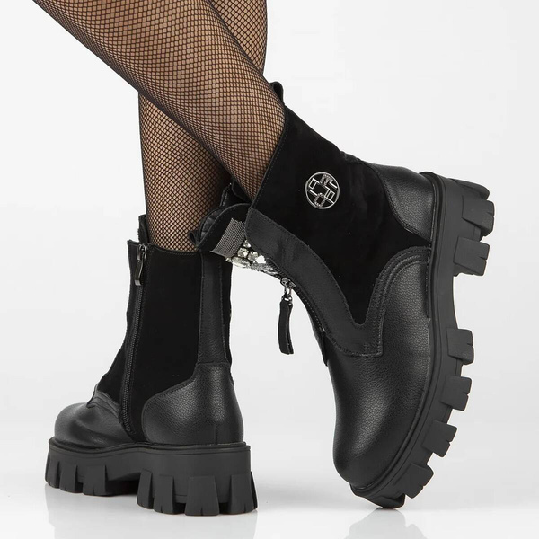 Botki trapery damskie skórzane - Filippo DBT6342/24, czarne