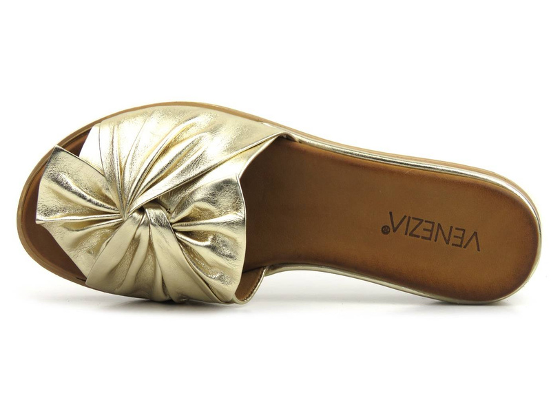 Skórzane klapki damskie z kokardą - VENEZIA 0301330111, złote