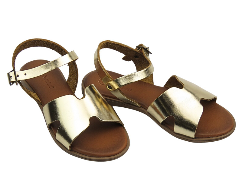 Skórzane sandały damskie złote Cambell 25-64302