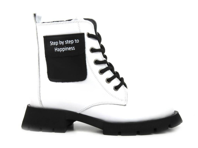 Botki damskie skórzane na klocku - VENEZIA G0153128, białe