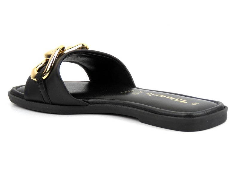 Klapki damskie ze srebrnym łańcuchem - TAMARIS 27119, czarne