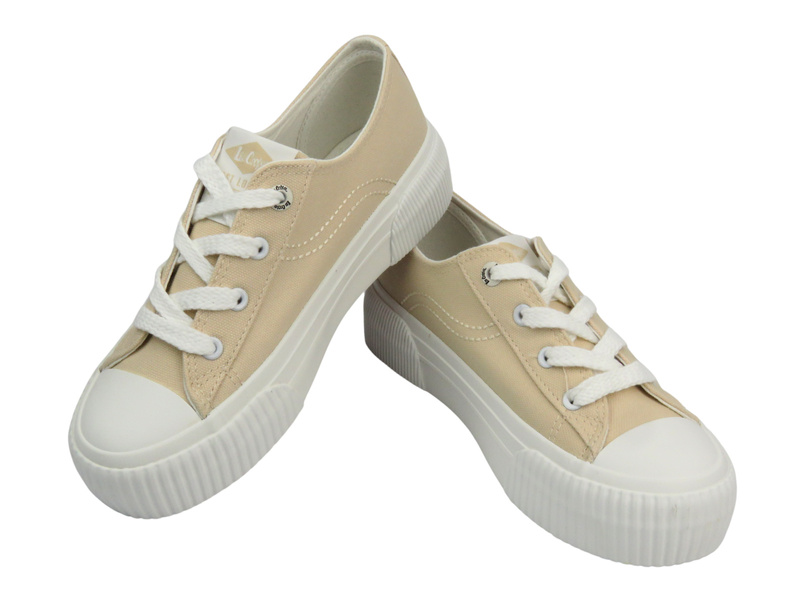 Trampki damskie na platformie - Lee Cooper 25-02-3326L, beżowe