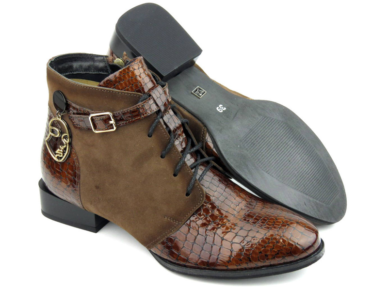 Oryginalne botki damskie na niskim obcasie - MACIEJKA 5743A-02, brązowe