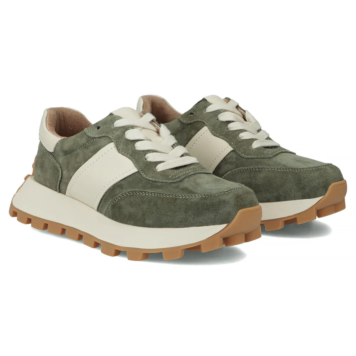 Skórzane sneakersy damskie khaki Filippo DP7112/25
