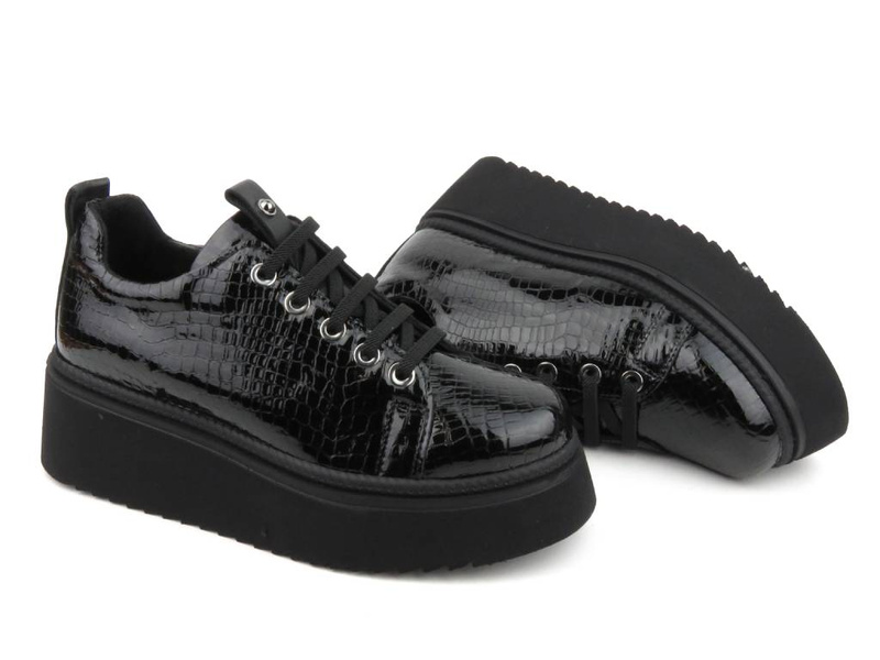 Sneakersy damskie na platformie - VENEZIA D23KA3360, czarne