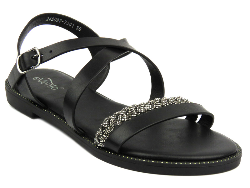 Sandały damskie na płaskiej podeszwie - Evento 24SD97-7301, czarne