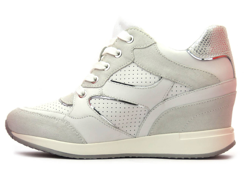 Sneakersy damskie na ukrytym koturnie - GEOX Respira D250QA, białe