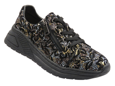 Skórzane półbuty damskie czarno-złote Nika Komfort H-233