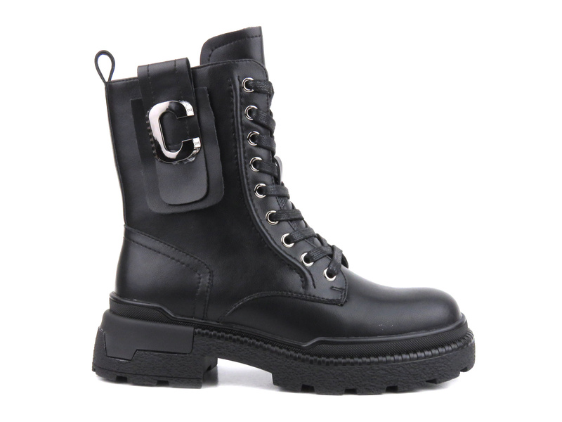 Skórzane trapery, botki damskie - Artiker 53C0242, czarne