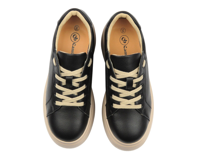 Skórzane sneakersy damskie na platformie czarne Cambell 25-19374