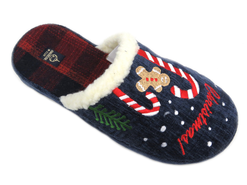 Ciepłe, świąteczne kapcie damskie- American SL12/23, granatowe