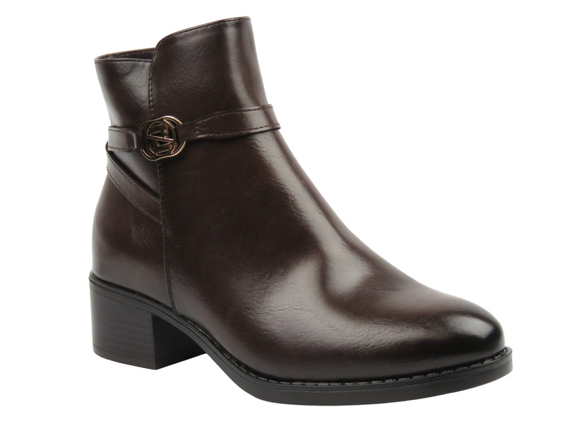 Botki damskie na wygodnym obcasie brązowe Potocki 25-12738